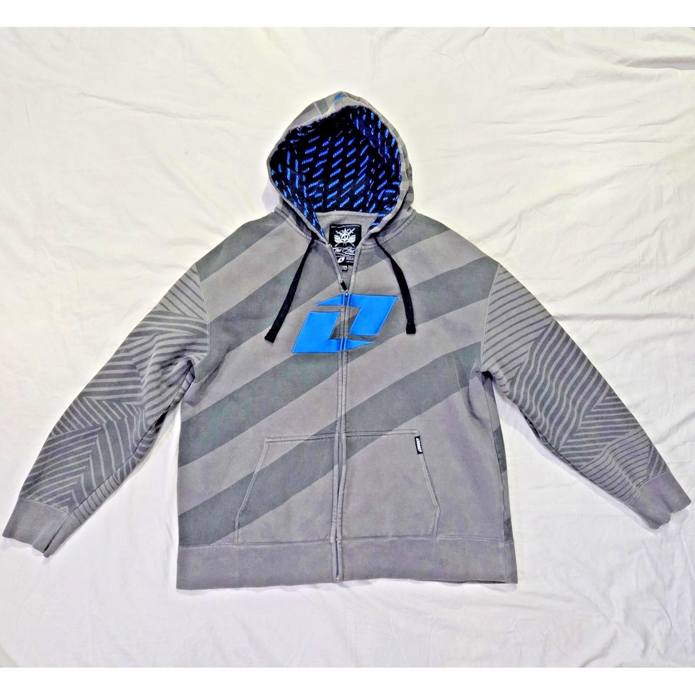 One Industries Deluxe Hoodie XXL Gray/Blue Motocross Rare Y2K Skater Hip Hop